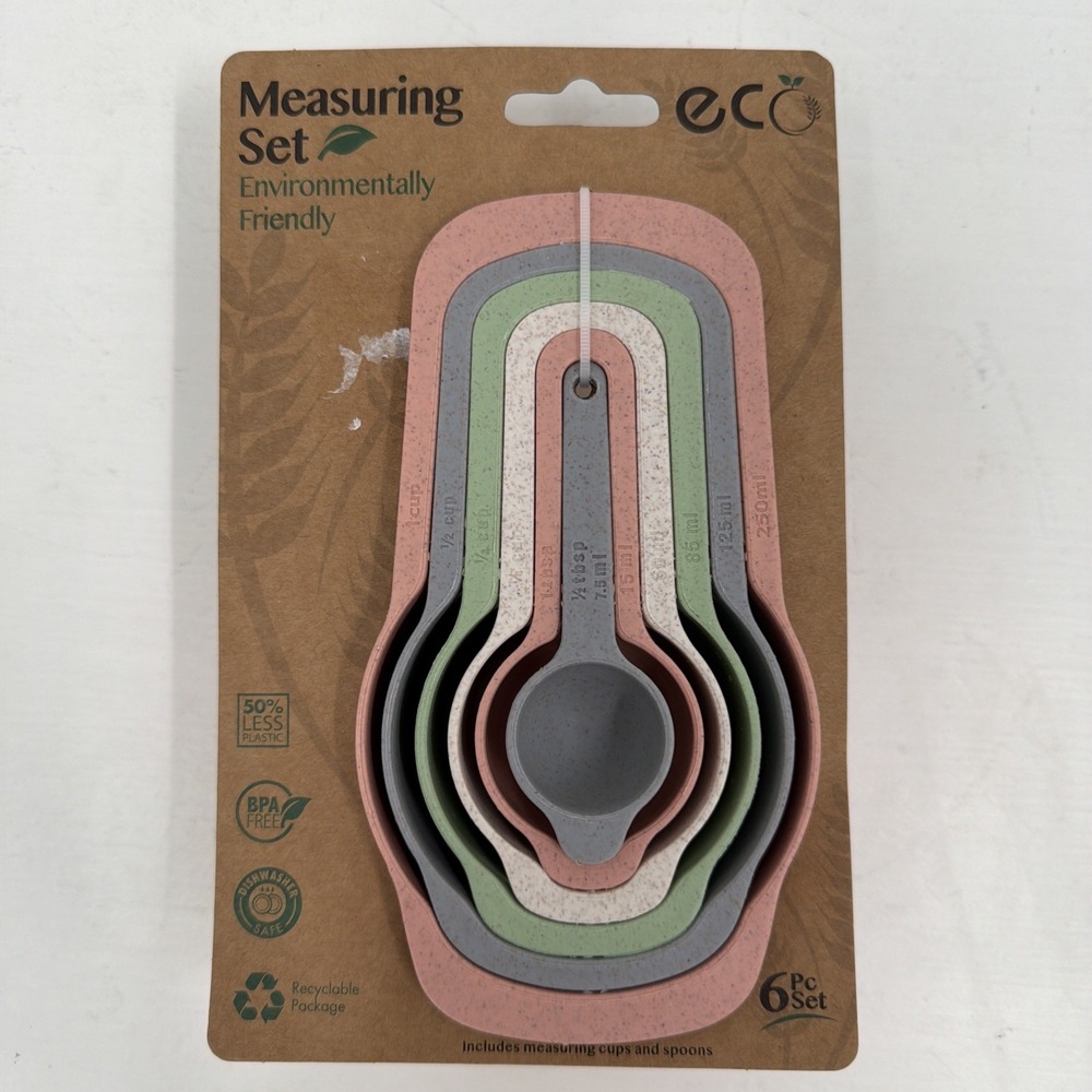 Eco Measuring Cups‎ Spoons Set 6 Pc Pastel Nesting BPA Free Kitchen Baking